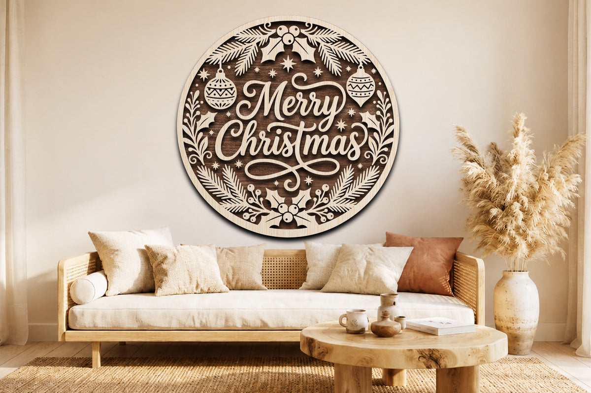 Merry Christmas Holly Round Sign SVG