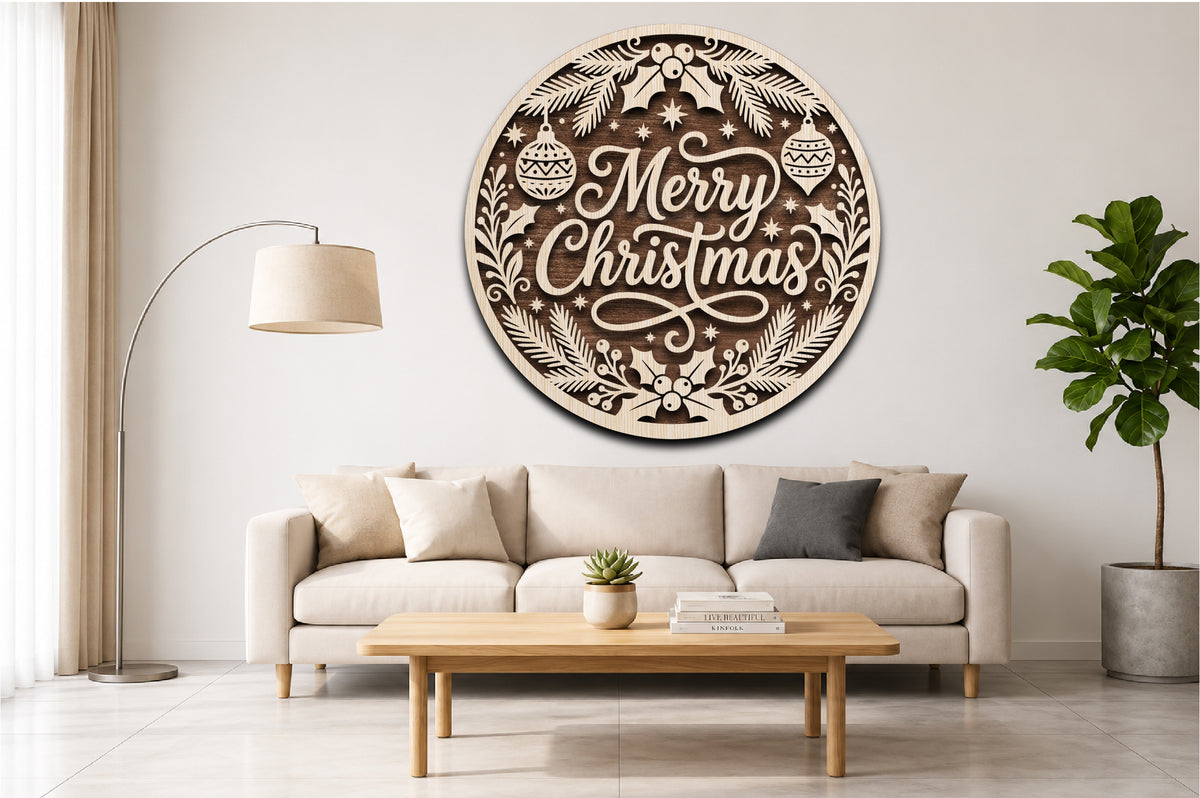 Merry Christmas Holly Round Sign SVG