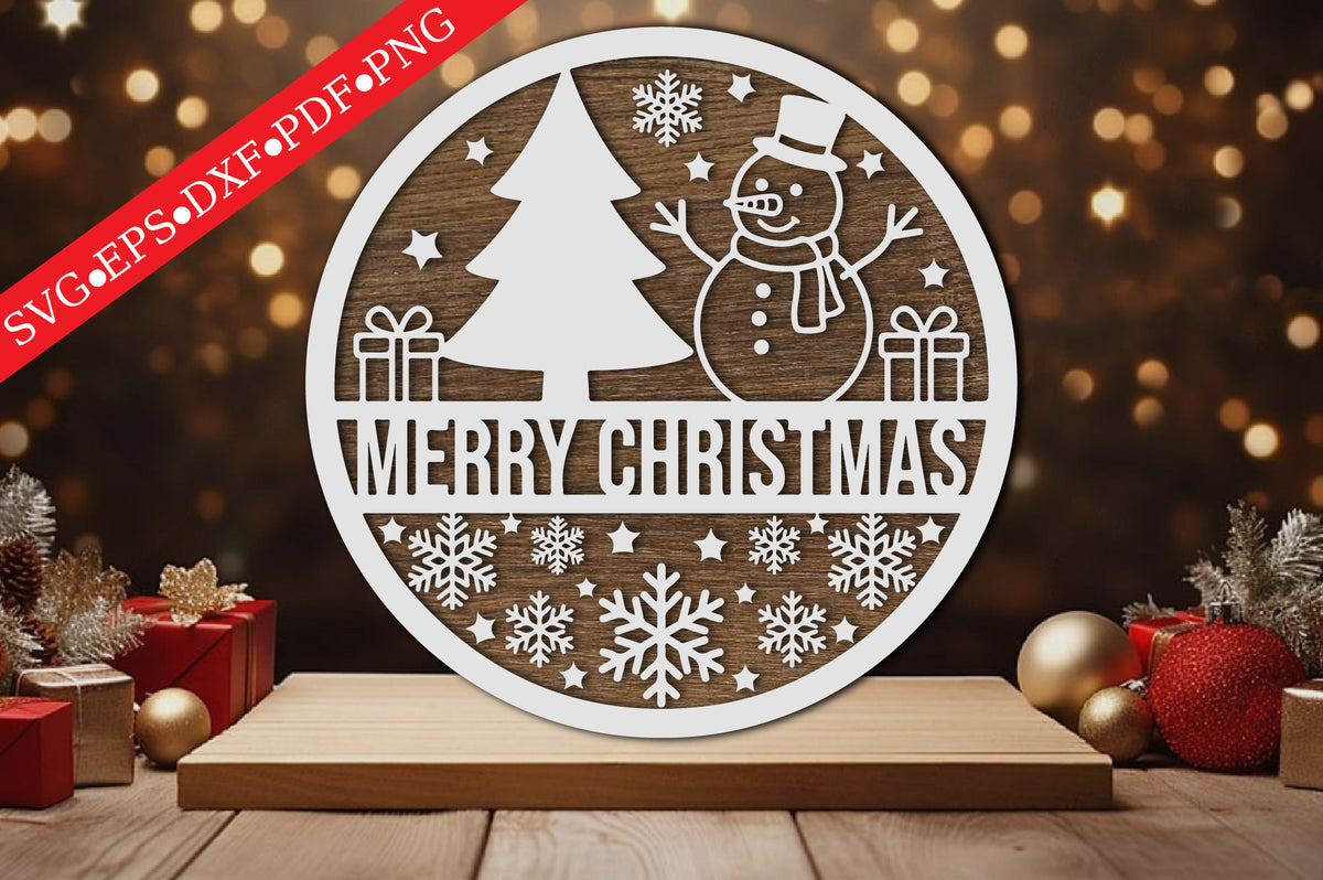 Merry Christmas Round Sign Laser Cut SVG