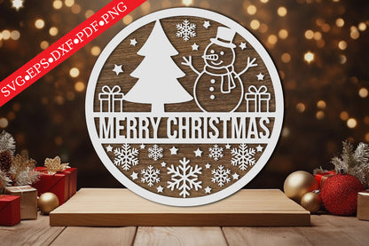 Merry Christmas Round Sign Laser Cut SVG