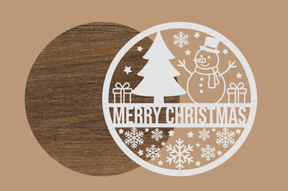 Merry Christmas Round Sign Laser Cut SVG