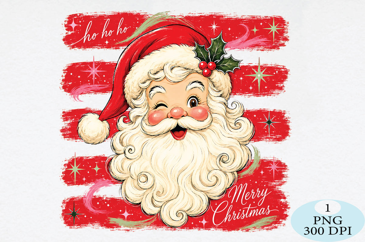 Merry Christmas Santa PNG Cute Vintage Holiday Sublimation Design