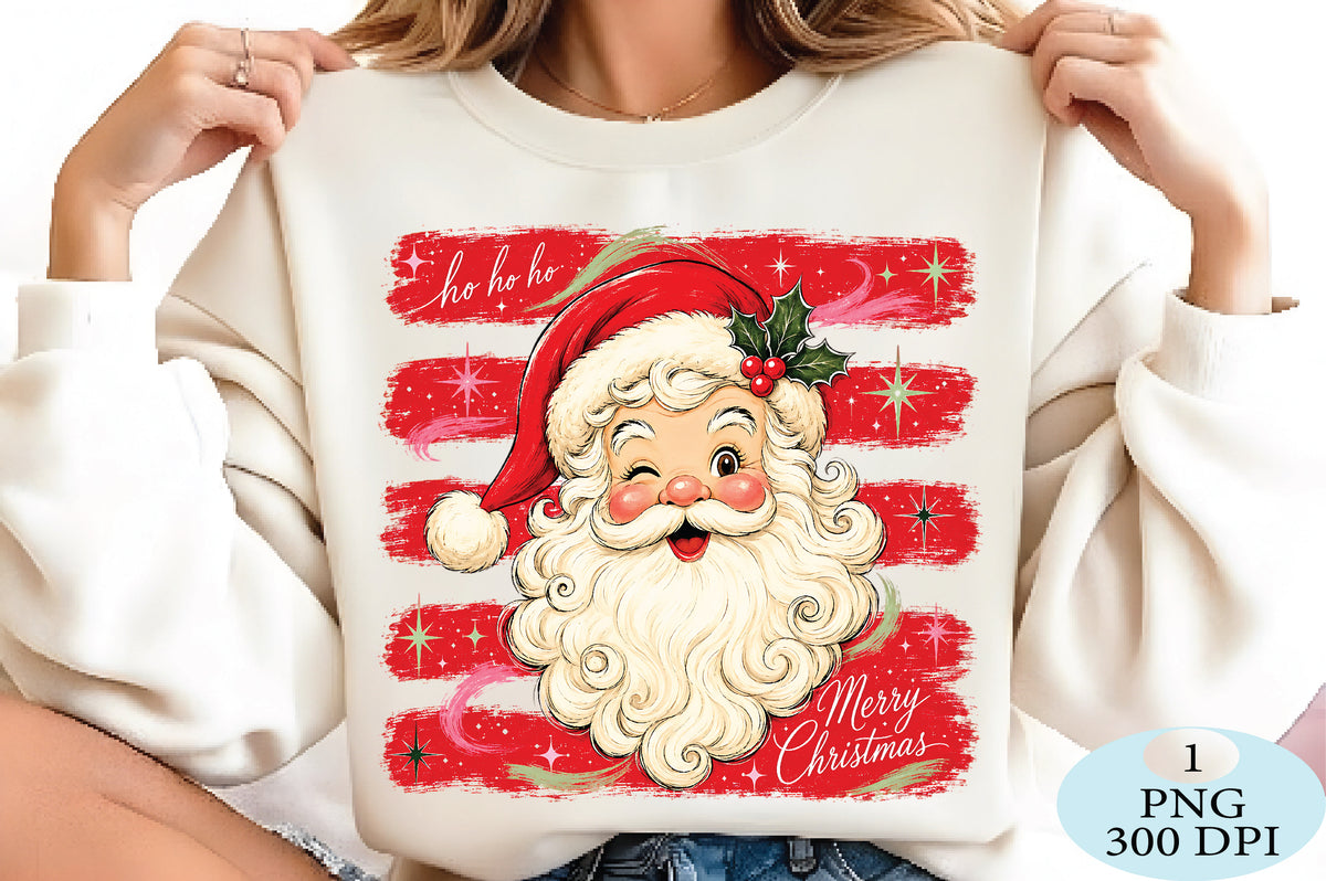 Merry Christmas Santa PNG Cute Vintage Holiday Sublimation Design