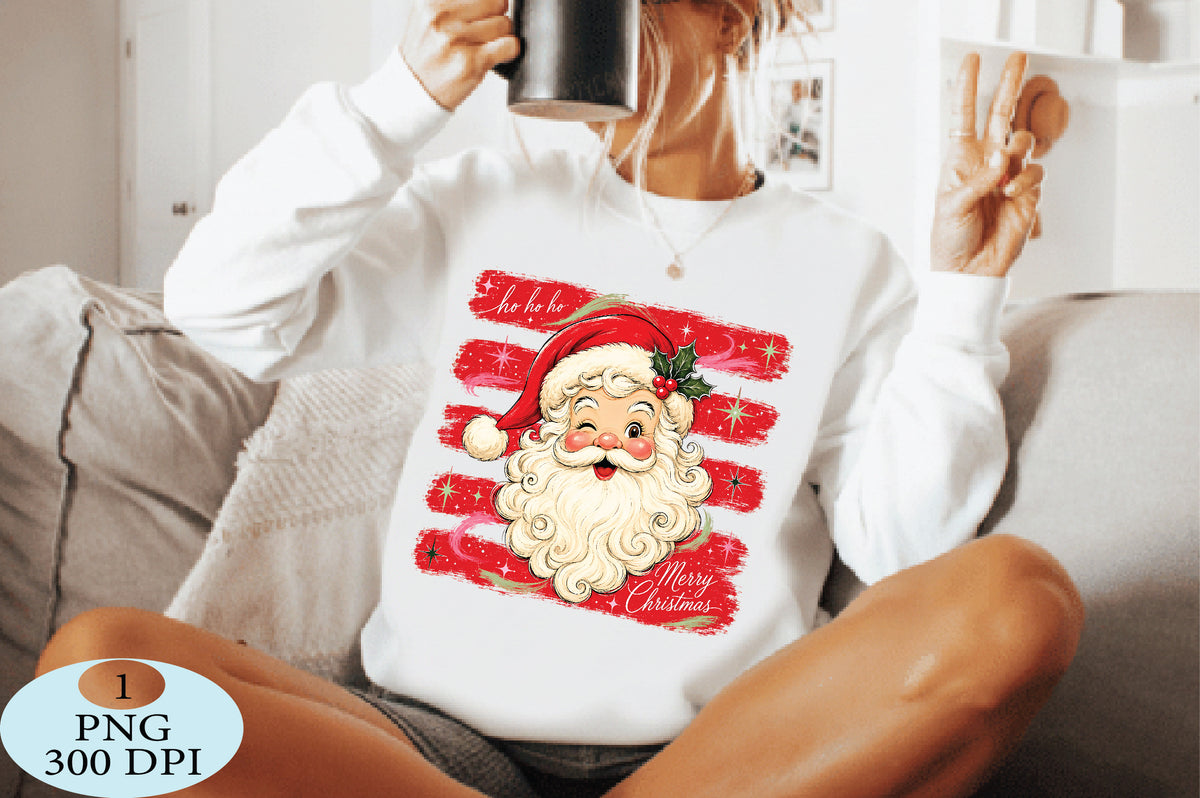 Merry Christmas Santa PNG Cute Vintage Holiday Sublimation Design
