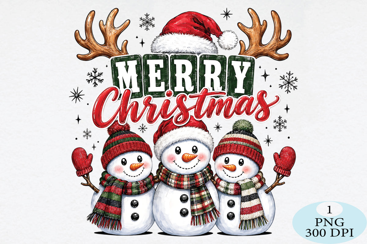 Merry Christmas Snowman Trio PNG
