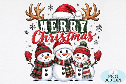Merry Christmas Snowman Trio PNG