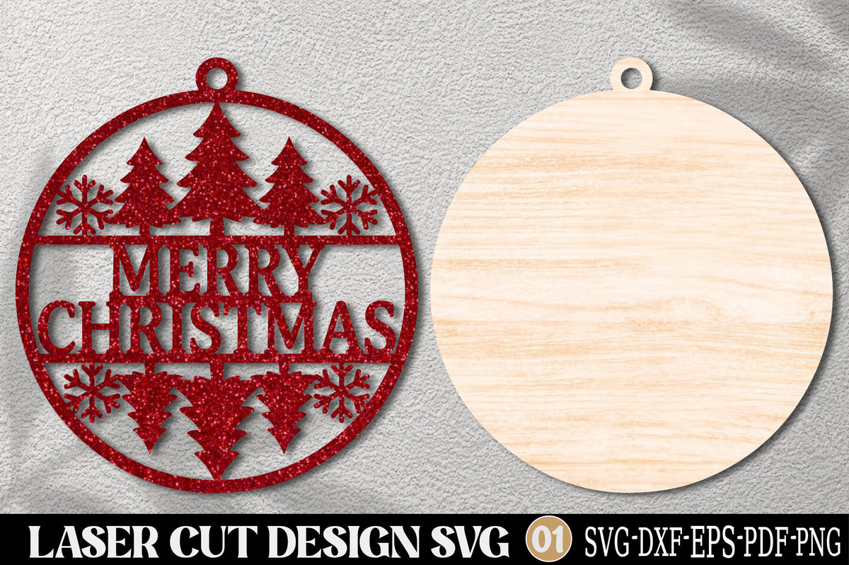 Merry Christmas Tree Ornament SVG | Christmas Laser Cut Design