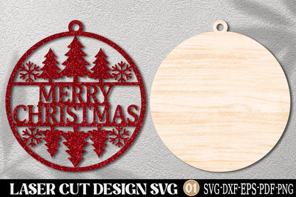 Merry Christmas Tree Ornament SVG | Christmas Laser Cut Design