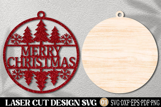Merry Christmas Tree Ornament SVG | Christmas Laser Cut Design