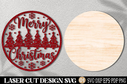 Merry Christmas Tree Ornament SVG | Christmas Laser Cut Design