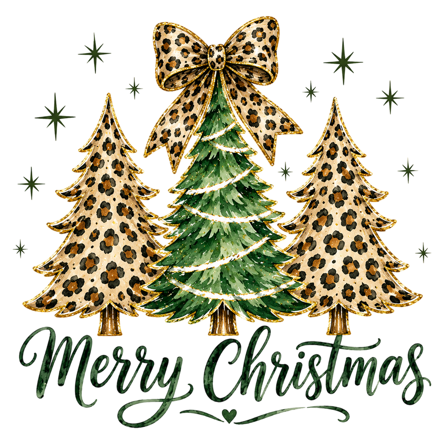 Merry Christmas Tree PNG, Leopard Print Christmas Tree & Coquette Bow Sublimation Design
