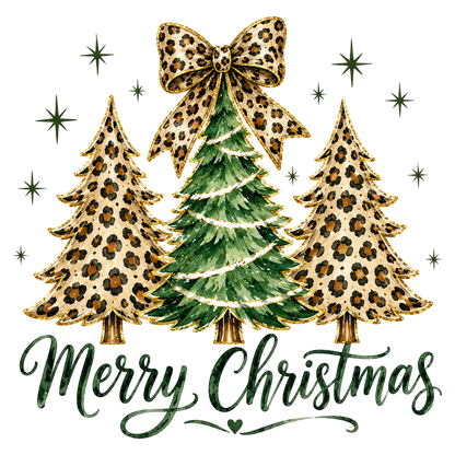 Merry Christmas Tree PNG, Leopard Print Christmas Tree & Coquette Bow Sublimation Design