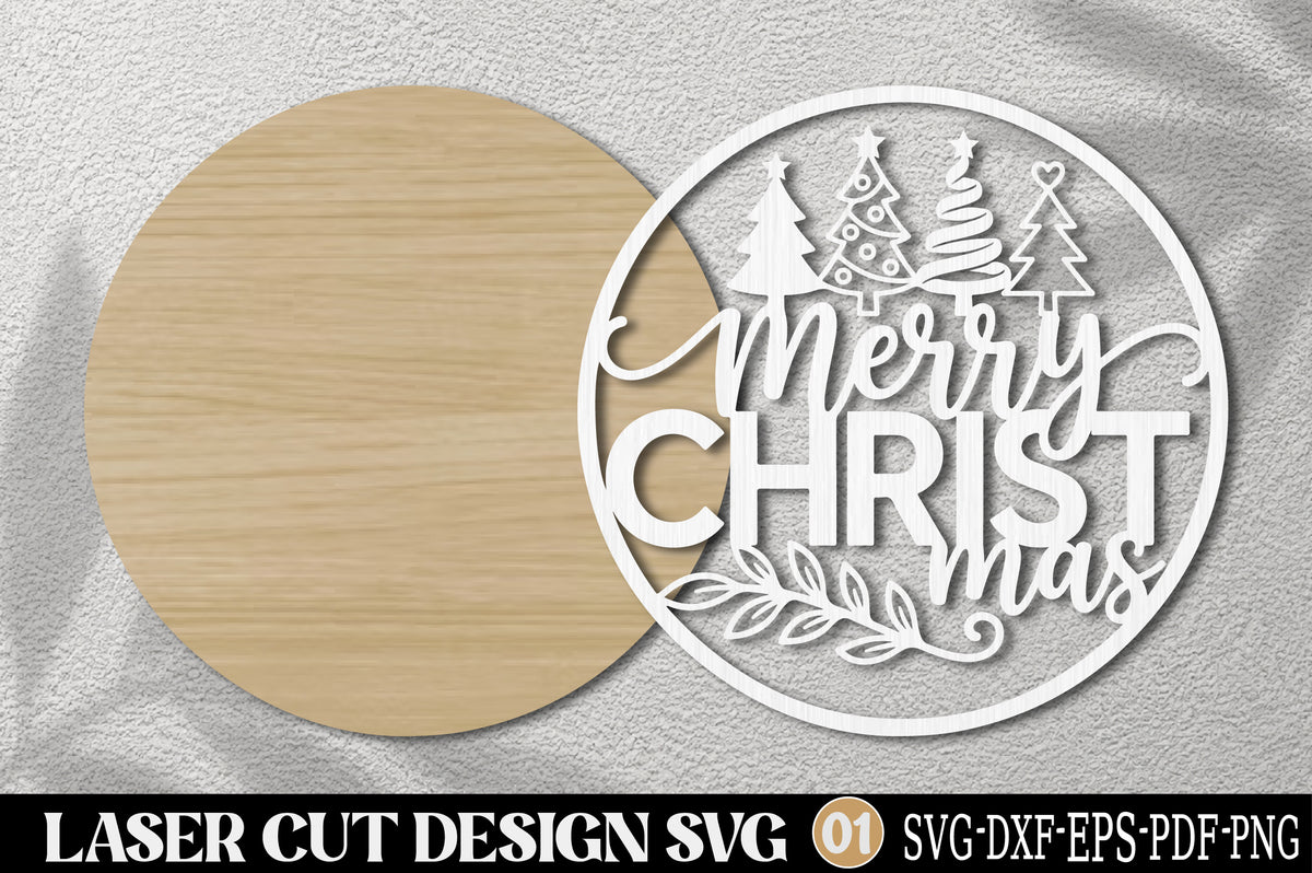 Merry Christmas Typography SVG | Christmas Tree Laser Cut Design