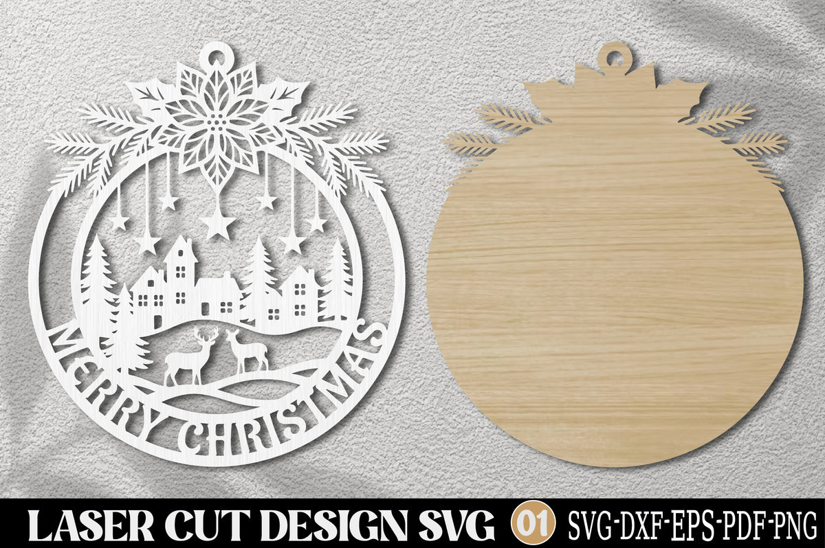 Merry Christmas Village Ornament SVG | Christmas Laser Cut Design