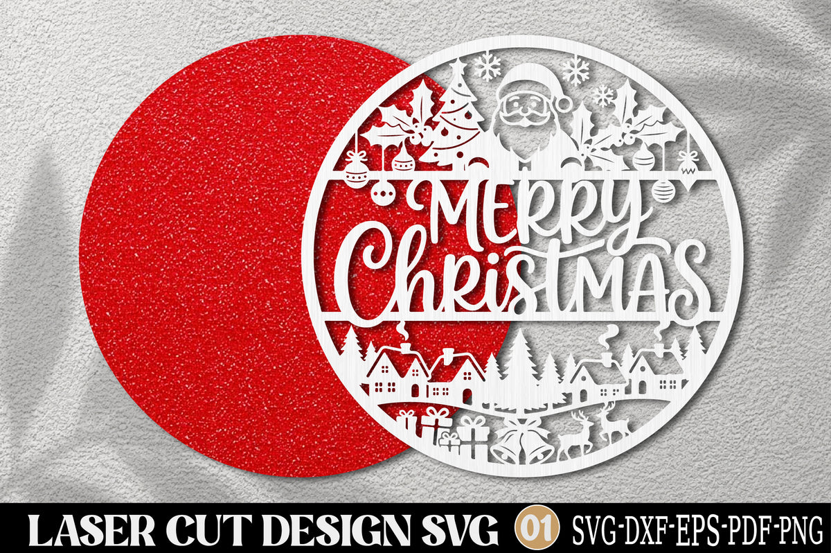 Merry Christmas Village Laser Cut SVG | Christmas Santa Village Ornament & Holiday Decor