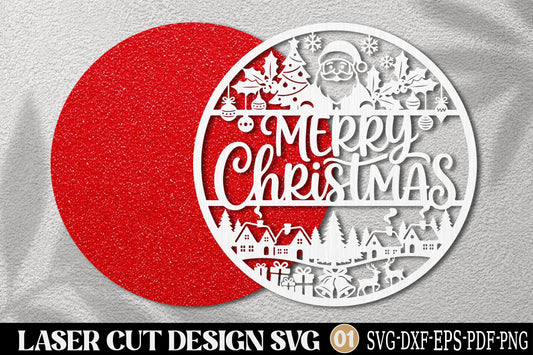 Merry Christmas Village Laser Cut SVG | Christmas Santa Village Ornament & Holiday Decor
