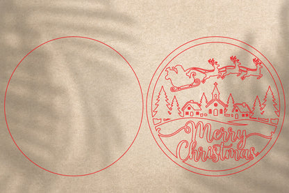 Merry Christmas Village Ornament SVG | Santa Sleigh Laser Cut Design