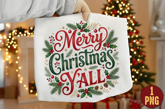 Merry Christmas Y’all PNG, Christmas Sublimation Design, Holiday Shirt PNG, Merry Christmas Yall Graphic, Festive PNG