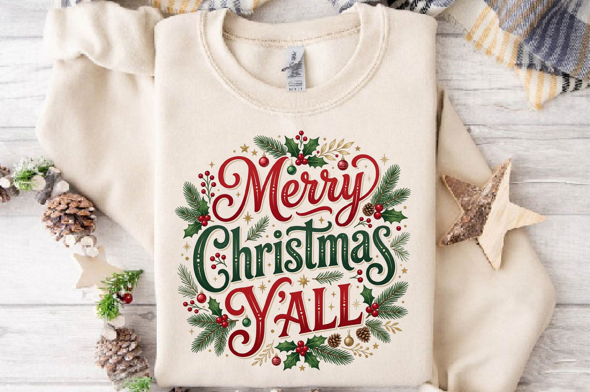 Merry Christmas Y’all PNG, Christmas Sublimation Design, Holiday Shirt PNG, Merry Christmas Yall Graphic, Festive PNG