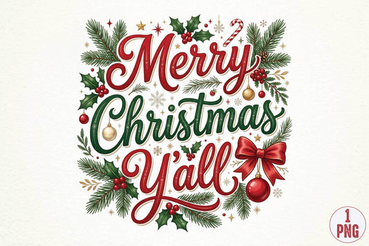 Merry Christmas Y’all PNG, Christmas Sublimation Design, Christmas Shirt PNG, Holiday Yall PNG, Festive Christmas Graphic