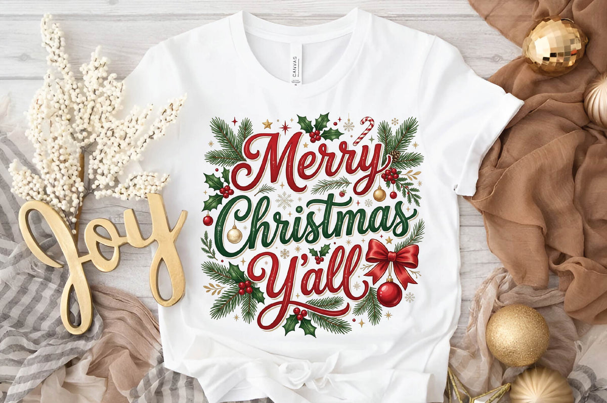 Merry Christmas Y’all PNG, Christmas Sublimation Design, Christmas Shirt PNG, Holiday Yall PNG, Festive Christmas Graphic