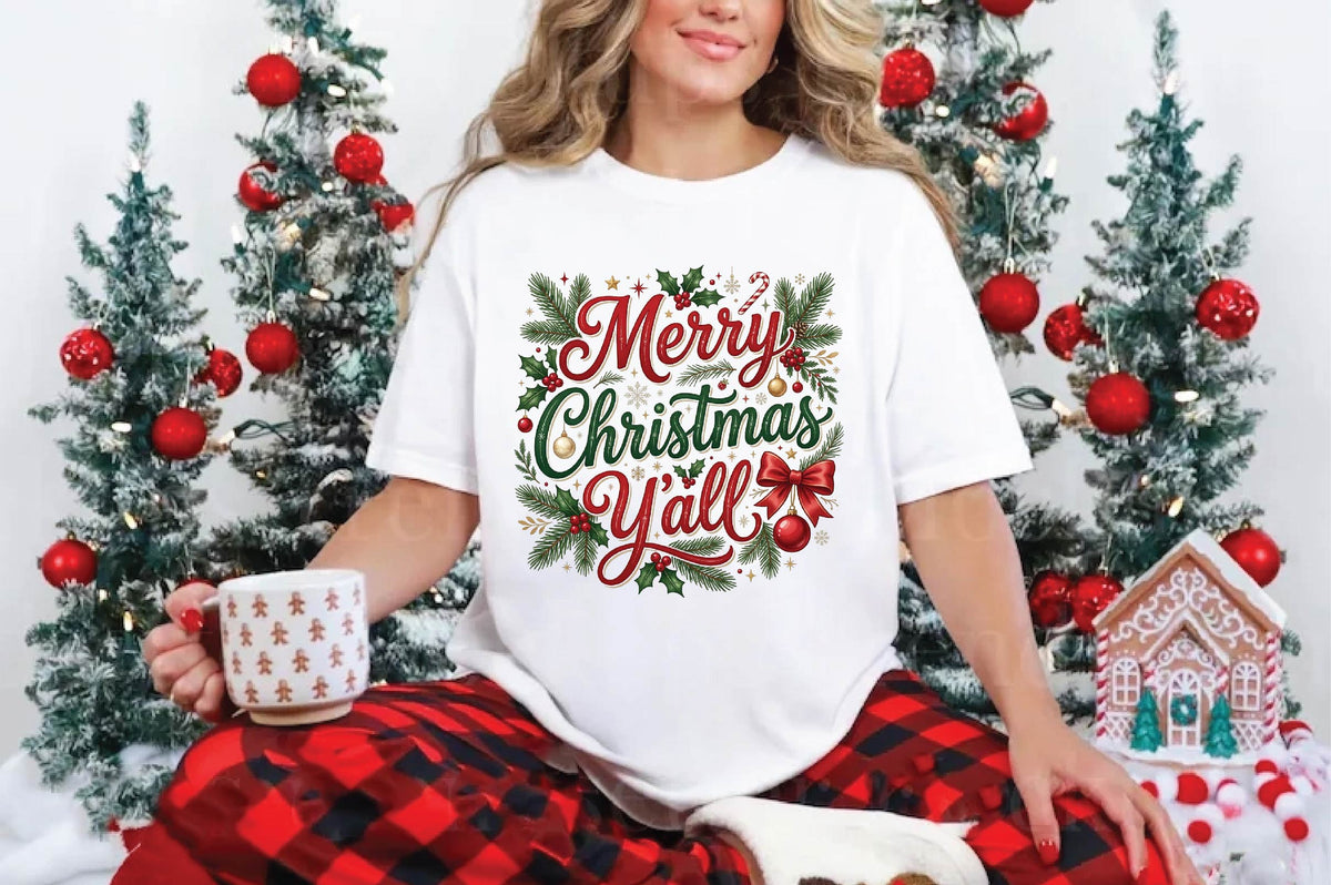 Merry Christmas Y’all PNG, Christmas Sublimation Design, Christmas Shirt PNG, Holiday Yall PNG, Festive Christmas Graphic