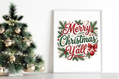 Merry Christmas Y’all PNG, Christmas Sublimation Design, Christmas Shirt PNG, Holiday Yall PNG, Festive Christmas Graphic