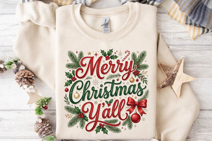 Merry Christmas Y’all PNG, Christmas Sublimation Design, Christmas Shirt PNG, Holiday Yall PNG, Festive Christmas Graphic