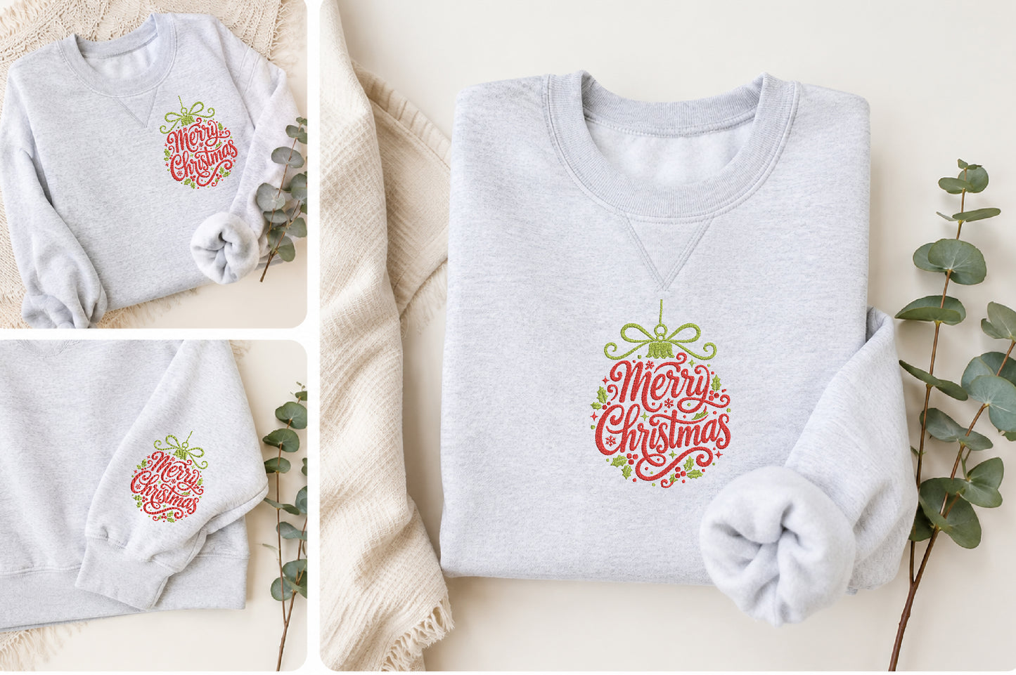 Merry Christmas Embroidery Design – Festive Christmas Machine Embroidery Pattern, Holiday Embroidery Design