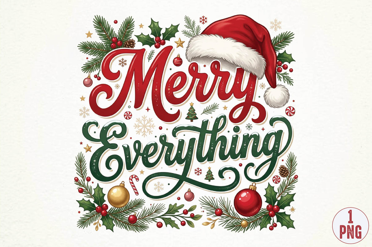 Merry Everything Christmas PNG, Christmas Sublimation Design, Holiday Shirt PNG, Merry Everything Graphic, Festive Christmas PNG