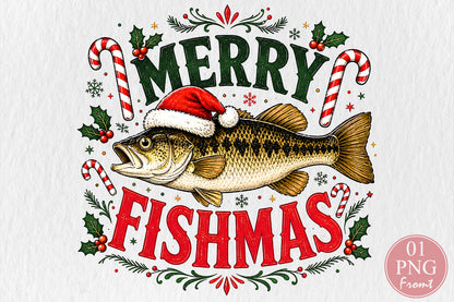Merry Fishmas Christmas Fishing PNG Sublimation Design
