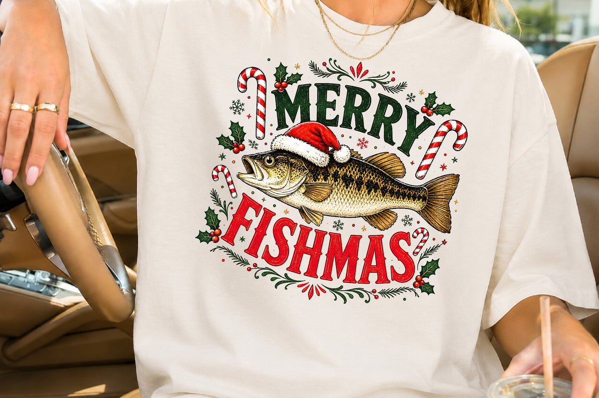 Merry Fishmas Christmas Fishing PNG Sublimation Design