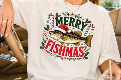 Merry Fishmas Christmas Fishing PNG Sublimation Design
