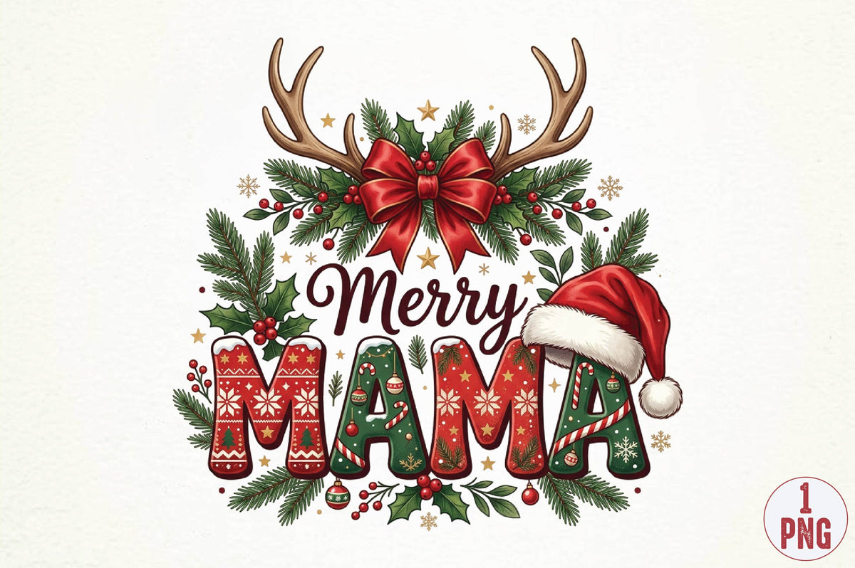 Merry Mama Christmas PNG, Christmas Mom Sublimation Design, Mama Holiday Shirt PNG