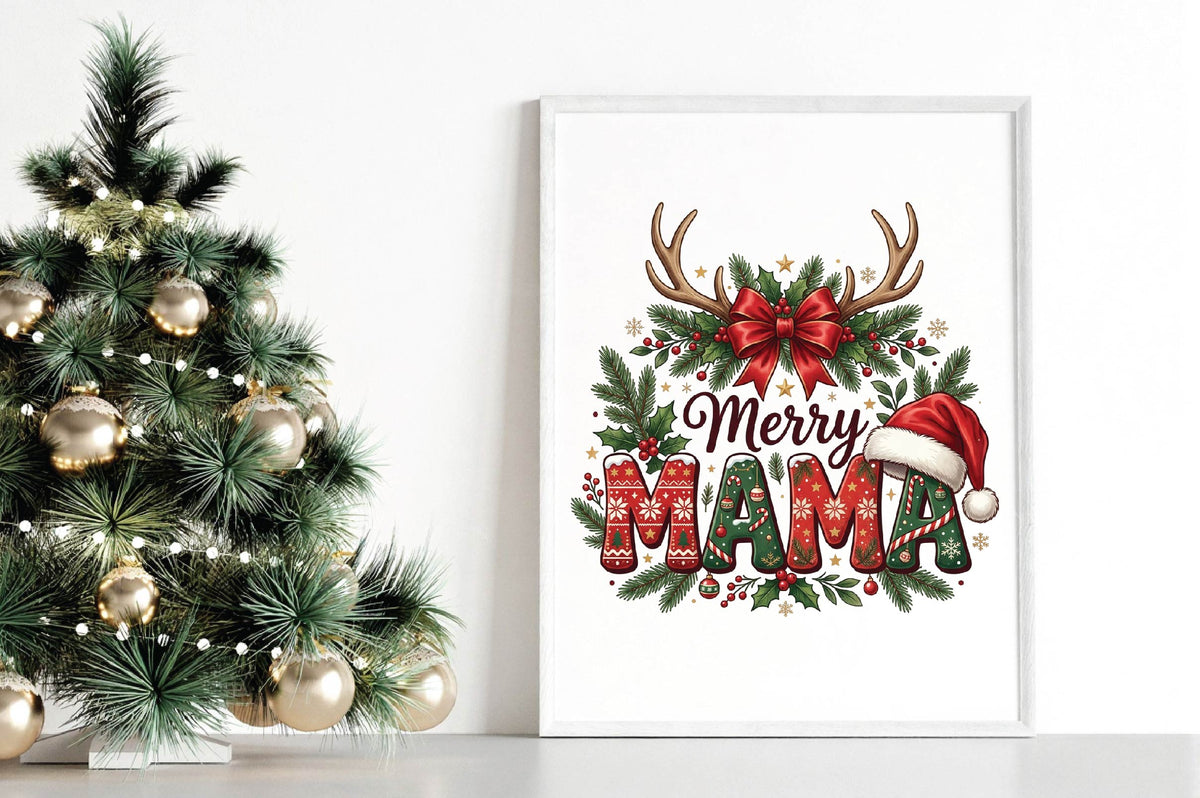 Merry Mama Christmas PNG, Christmas Mom Sublimation Design, Mama Holiday Shirt PNG