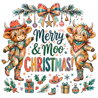 Merry Moo Christmas Highland Cow PNG