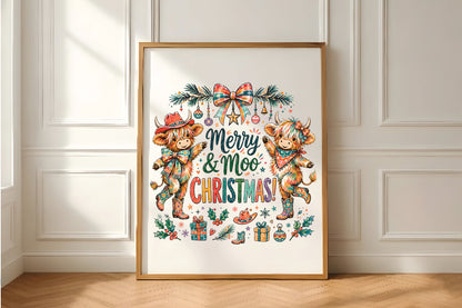 Merry Moo Christmas Highland Cow PNG