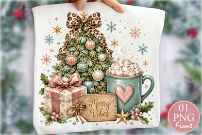 Merry Vibes Christmas Tree Hot Cocoa Gift PNG Sublimation