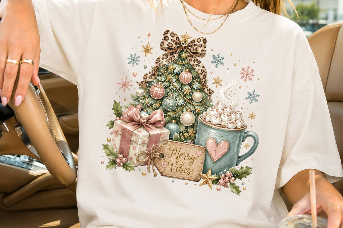 Merry Vibes Christmas Tree Hot Cocoa Gift PNG Sublimation
