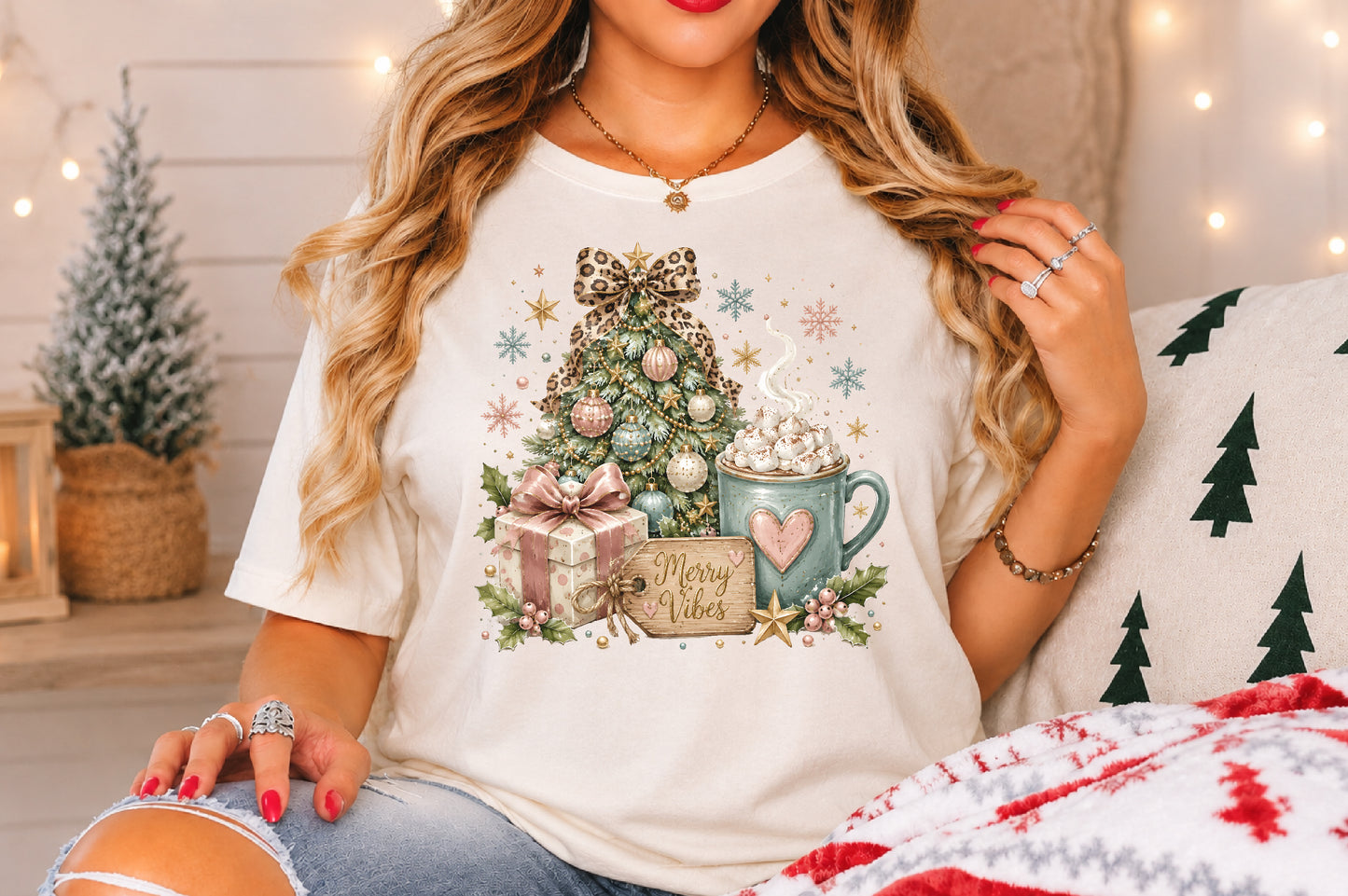 Merry Vibes Christmas Tree Hot Cocoa Gift PNG Sublimation