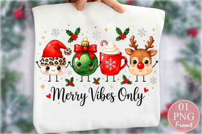 Merry Vibes Only Christmas PNG Cute Santa Ornament Reindeer Sublimation