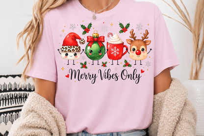 Merry Vibes Only Christmas PNG Cute Santa Ornament Reindeer Sublimation