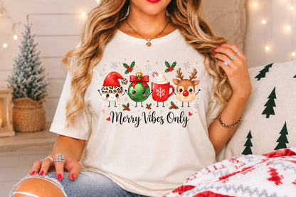 Merry Vibes Only Christmas PNG Cute Santa Ornament Reindeer Sublimation