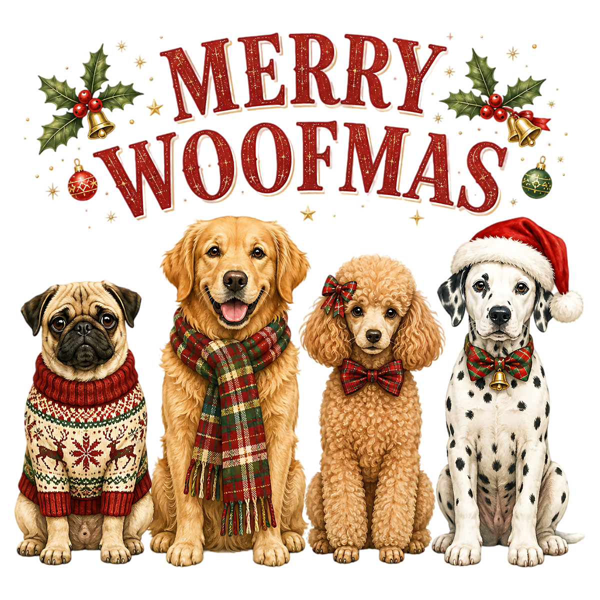 Merry Woofmas Christmas Dogs PNG