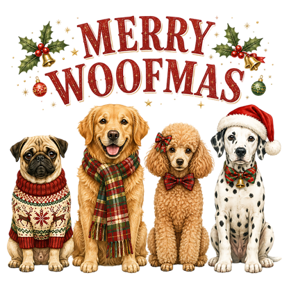 Merry Woofmas Christmas Dogs PNG