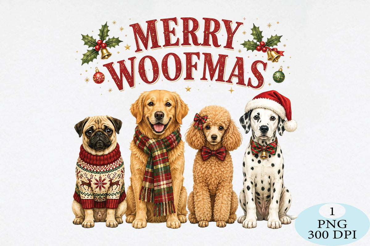 Merry Woofmas Christmas Dogs PNG