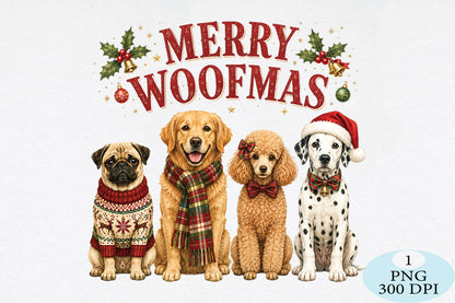Merry Woofmas Christmas Dogs PNG