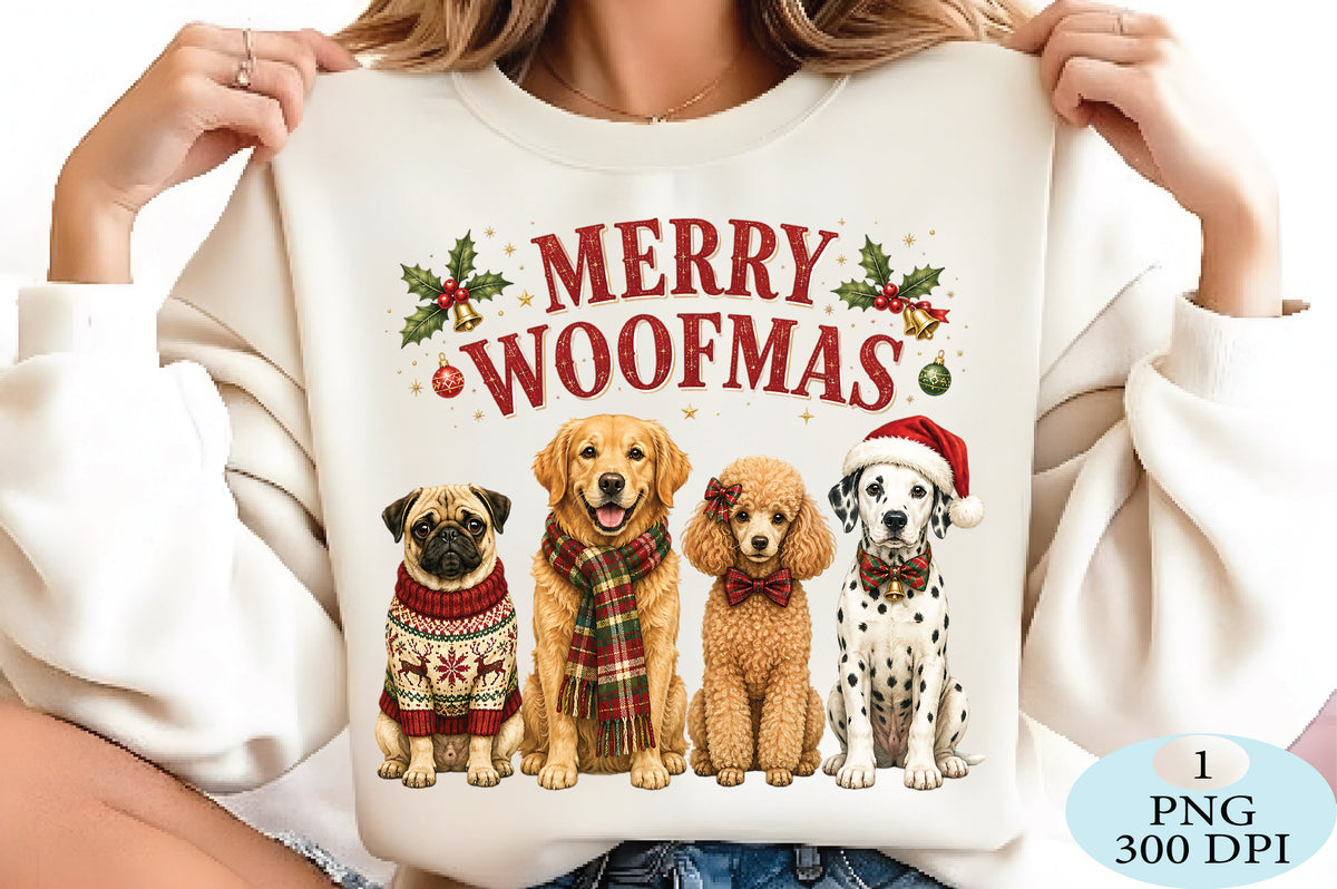 Merry Woofmas Christmas Dogs PNG