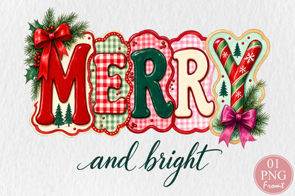 Merry and Bright Christmas PNG Sublimation