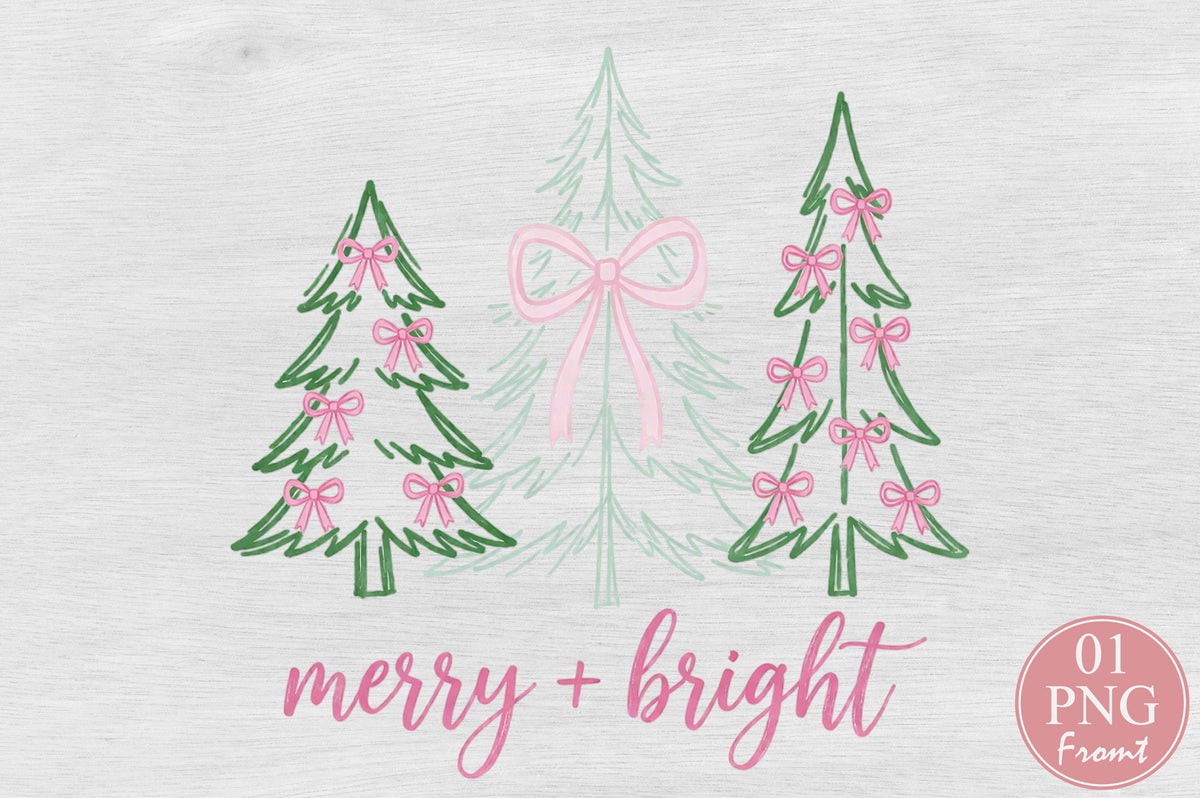 Merry and Bright Christmas Tree PNG Sublimation Design